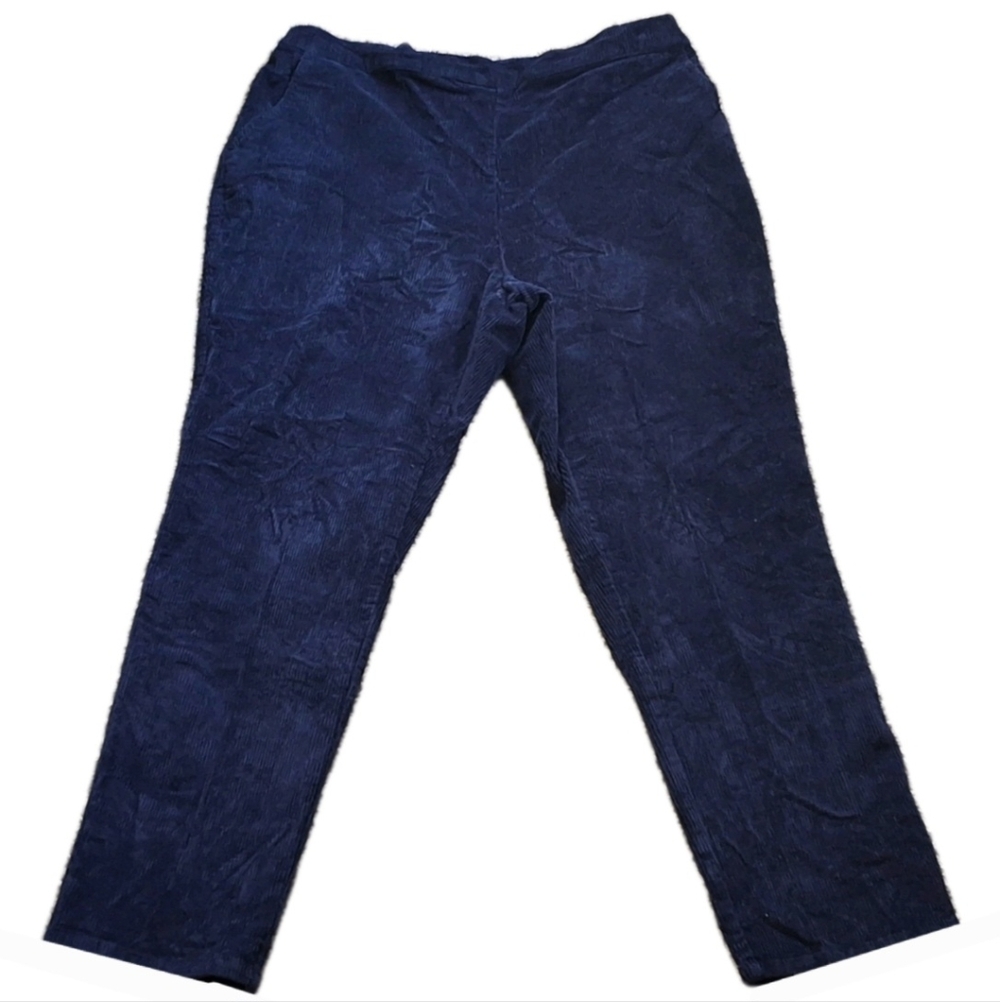 d&co. Corduroy Pants Women's 1X Navy Blue Pull-on Elastic Waist Classic Comfy